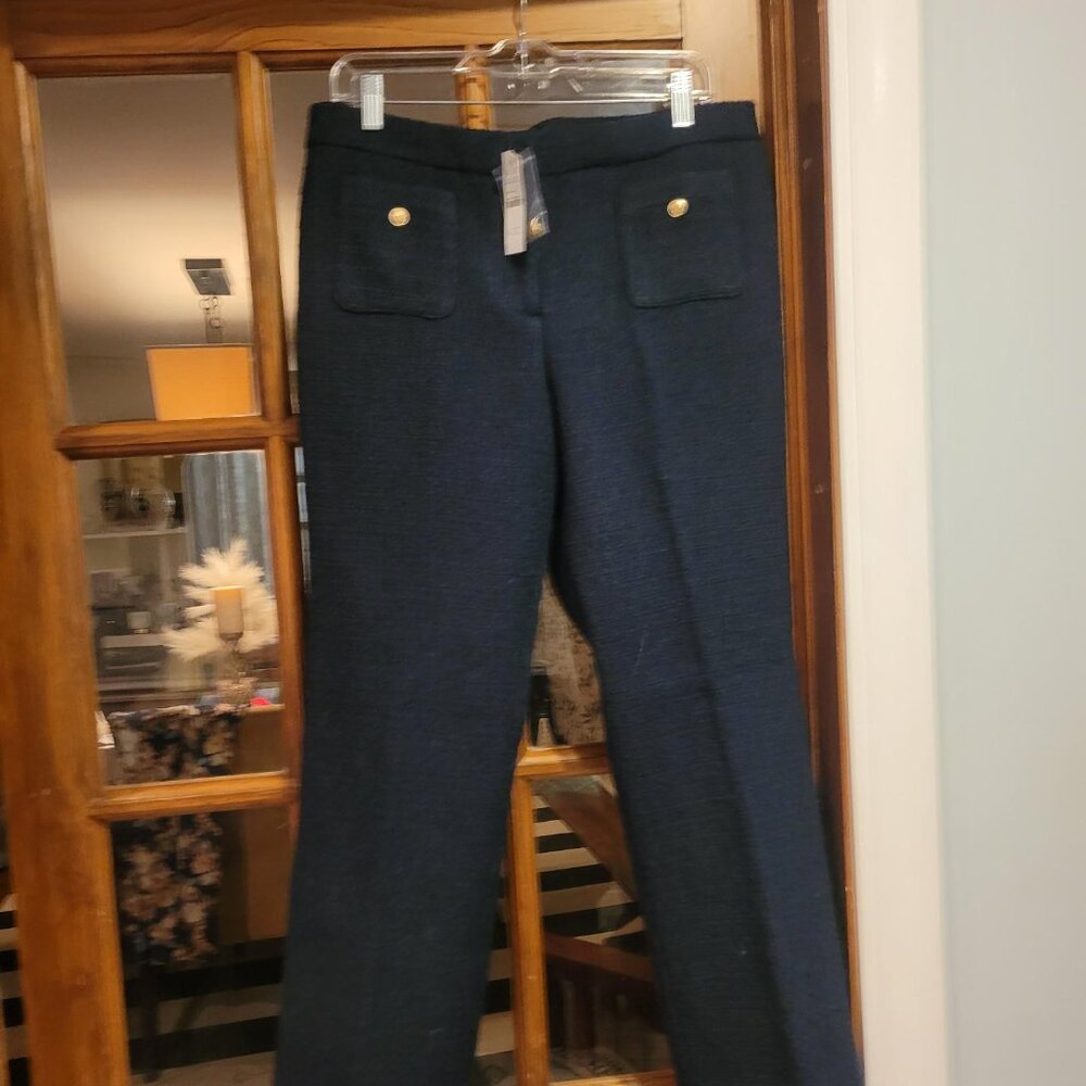 J. CREW SZ 12 Navy Lined Wool Pants with amazing gold buttons